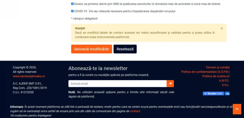 Implementare măsuri COVID-19